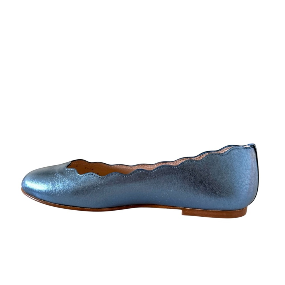 French Sole FS/NY Jigsaw Metallic Blue Leather Scalloped Ballet Flats - Picture 6 of 11